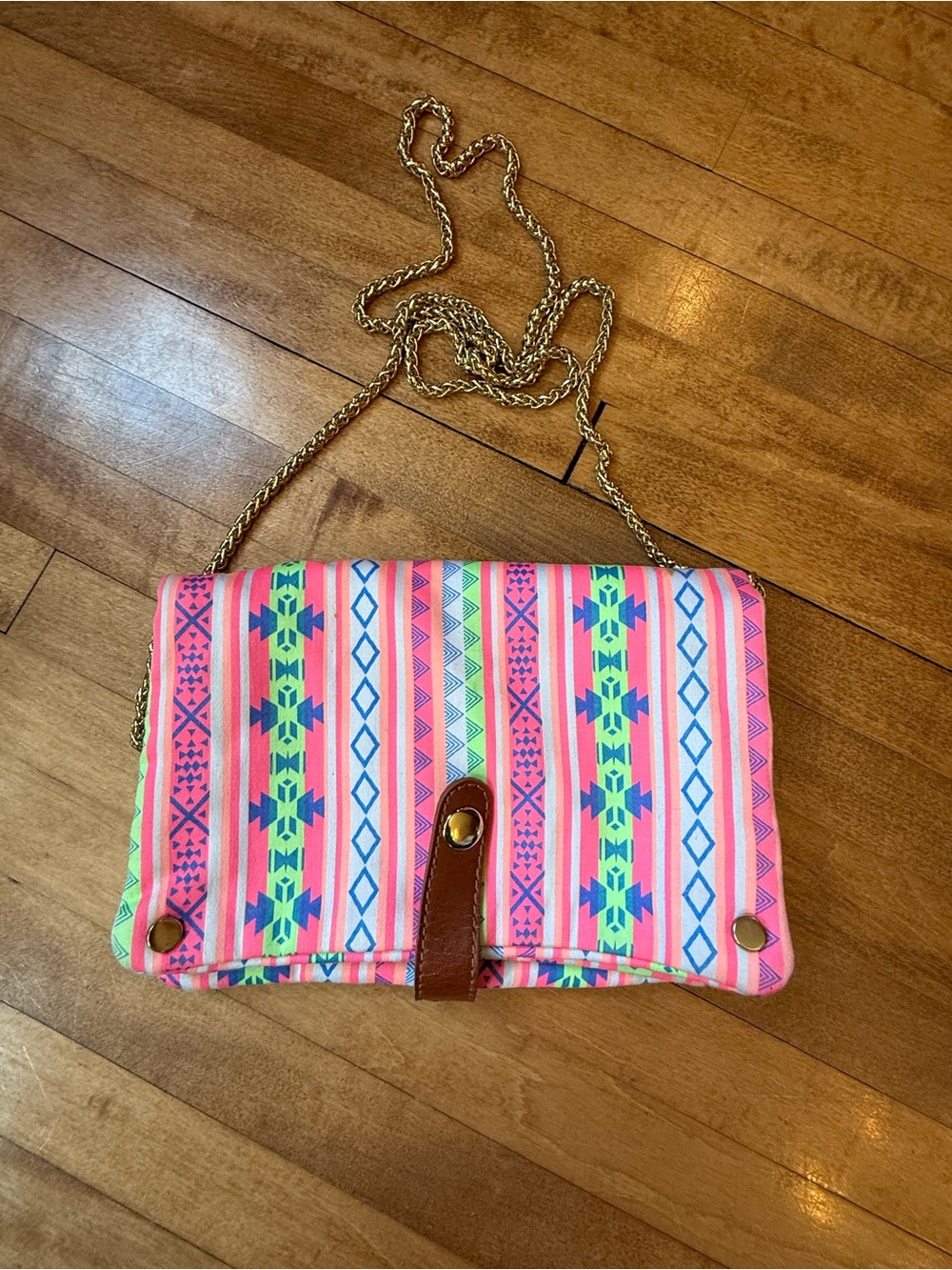 Street Level Neon Aztec-Print Crossbody Clutch - Pink, Green, Blue